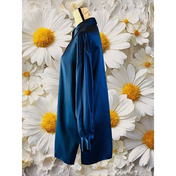 Minimalist Nipon Studio Vintage Women M Silky Long Sleeve Button Career Blouse - Picture 6 of 10